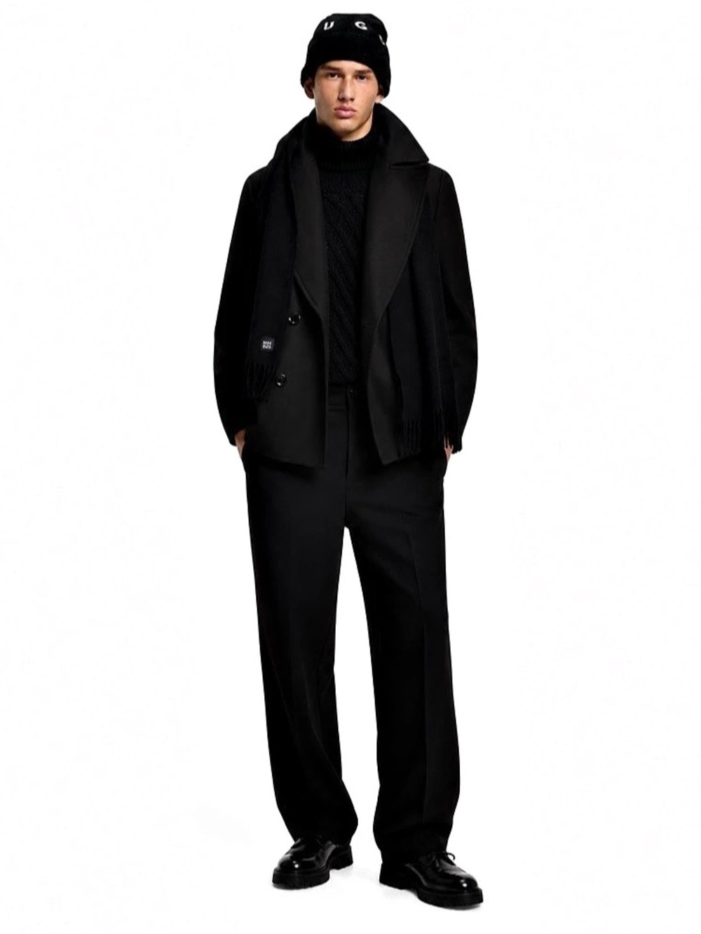 HUGO Bacy1 Wool Blend Peacoat Black Double-Breasted Coat